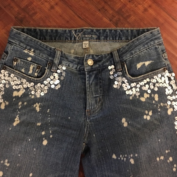 Bebe To Die For Bleach Tie Dye With Sparkling Silver Sequin Embellished Jeans - Picture 2 of 13